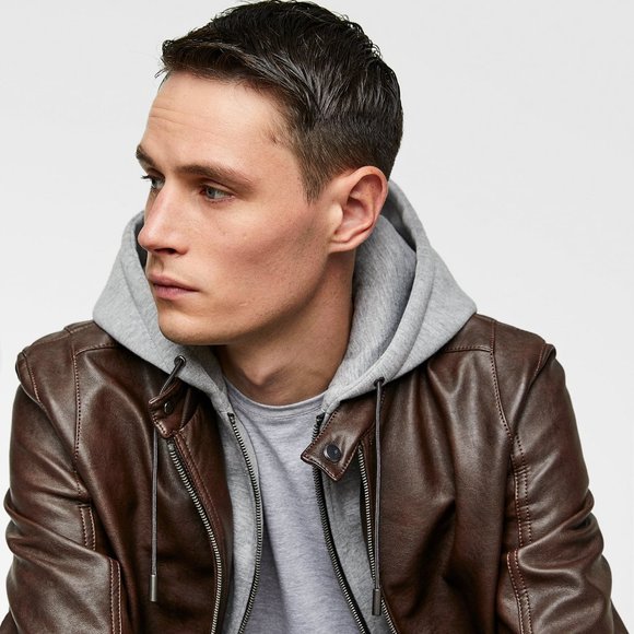 zara hooded leather jacket